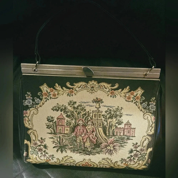 Vintage La Marquise Italian Tapestry 1950s Clutch Top Handle  Hand Bag - Picture 2 of 16